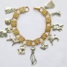 Vintage gold tone link silver cat dog animal lover charm bracelet Vintage gold tone link silver cat dog animal lover charm bracelet