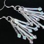 Clear iridescent crystal bugle seed bead dangle earrings