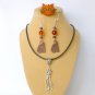 Orange ginger cat Pin brown bead tabby charm Earrings Neclace Set