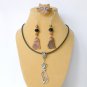 Siamese Pin brass tabby cat brown bead charm Earrings Necklace Set