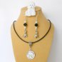 White Bichon pin black bead dog charm Earrings charm Necklace Set