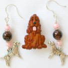 Cocker Spaniel Pin brown pink bead dog charm Earrings paw Necklace Set Cocker Spaniel Pin brown pink bead dog charm Earrings paw Necklace Set
