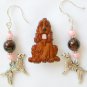 Cocker Spaniel Pin brown pink bead dog charm Earrings paw Necklace Set