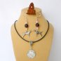 Cocker Spaniel Pin brown pink bead dog charm Earrings paw Necklace Set