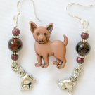 Chihuahua Pin brown crackle bead dog charm Earrings paw Necklace Set