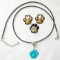 Aqua blue paw print charm Pin Earrings Pendant Set