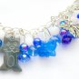 Hematite cat angel paw Czech butterfly bead blue charm bracelet