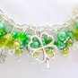 Four leaf clover shamrock green pearl cha cha charm bracelet
