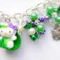 Hello Kitty cat on leaf purple green bead charm bracelet