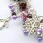 Angel snowflake dark purple crackle glass bead charm bracelet