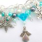 Angel snowflake ice aqua blue grey bead charm bracelet