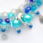 Dolphin seashell crystal bead aqua blue charm bracelet