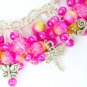 Dragonfly fuchsia pink yellow crackle glass bead charm bracelet