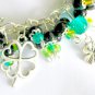 Four leaf clover lucky teal green black cha cha charm bracelet