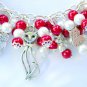 Cat red white candy cane colors faux pearl bead cha cha charm bracelet