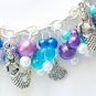 Mermaid fish seashell purple aqua blue charm bracelet