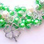 Lucky four leaf clover green bead cha cha charm bracelet