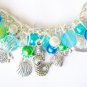 Mermaid Czech sea shell bead fish dolphin aqua green charm bracelet