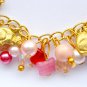 Cat red pink Czech pressed glass butterfly bead charm bracelet