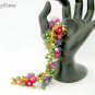 Pink purple bell flower green \pearl bead cha cha bracelet