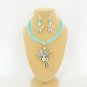 Fairy Dancing charm pendant aqua organza Necklace crystal Earrings Set