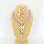 Fairy Posing Pretty charm pendant organza purple Necklace crystal earrings Set