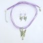 Fairy Posing Pretty charm pendant organza purple Necklace crystal earrings Set