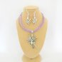 Fairy Dancing charm pendant purple organza Necklace crystal Earrings Set