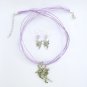 Fairy Dancing charm pendant purple organza Necklace crystal Earrings Set