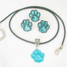 Aqua blue paw print charm Pin Earrings Pendant Set Aqua blue paw print charm Pin Earrings Pendant Set