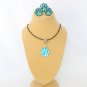 Aqua blue paw print charm Pin Earrings Pendant Set