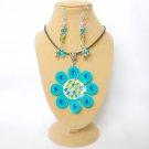 Aqua blue flower rhinestone pendant Necklace charm Earrings Set