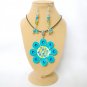 Aqua blue flower rhinestone pendant Necklace charm Earrings Set