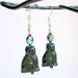 Black pressed Czech glass cat AB iridescent crystal bead earrings