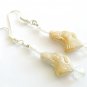Dog Czech pressed glass bead light brown drop earrings