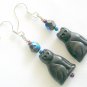 Black pressed Czech glass cat AB iridescent crystal bead earrings