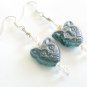 Cat face black pressed glass bead drop earrings