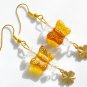 Czech yellow butterfly bead four leaf clover clear crystal charm earrings