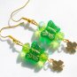 Czech butterfly four leaf clover green lime crystal charm earrings