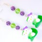 Hello Kitty cat green leaf purple lime bead earrings