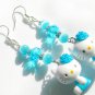 Hello Kitty cat aqua blue crystal bead charm earrings
