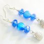 Czech glass seashell bead AB blue crystal charm earrings