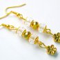 Flower gold clear crystal rondelle bead drop earrings