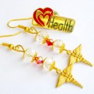 Medical nurse caduceus crystal charm earrings health pin set Medical nurse caduceus crystal charm earrings health pin set