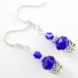 Royal cobalt blue crystal bead butterfly flower earrings 2 pair