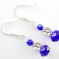 Royal cobalt blue crystal bead butterfly flower earrings 2 pair