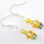 Yellow crystal bead butterfly flower earrings 2 pair