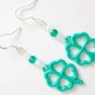 Painted green four leaf clover crystal bead charm earrings