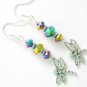 Dragonfly AB aurora borealis crystal bead charm earrings