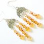 Light orange heart crystal bicone bead chandelier earrings